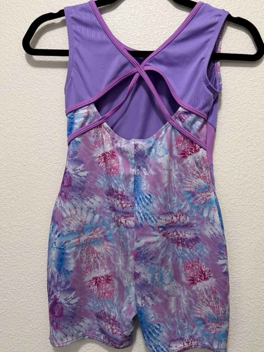 Cat & Jack purple multi tank style leotard, criss cross back, size L (10-12)